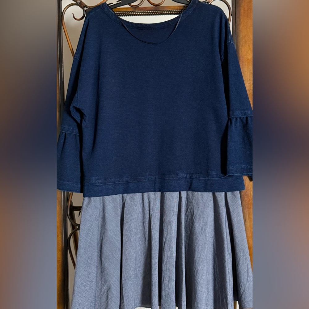 Navy Blue Top and Gray Skirt Set